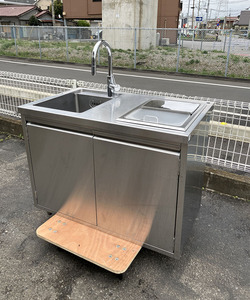 124 作業台付 一槽シンク 1槽シンク 幅1200x750 扉付きステンレスシンク