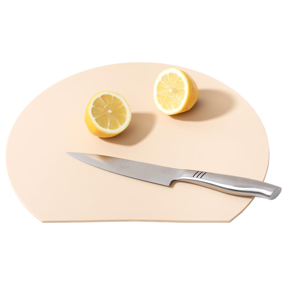 アイメディア 食洗機対応 丸いまな板 耐熱エラストマー 小 26×30×0.4cm(ベージュ)1009853