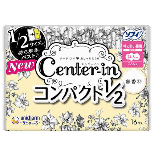 ソフィ センターイン コンパクト1/2 スリム 特に多い昼用 羽つき 24.5cm 無香 16コ入り×1コ
