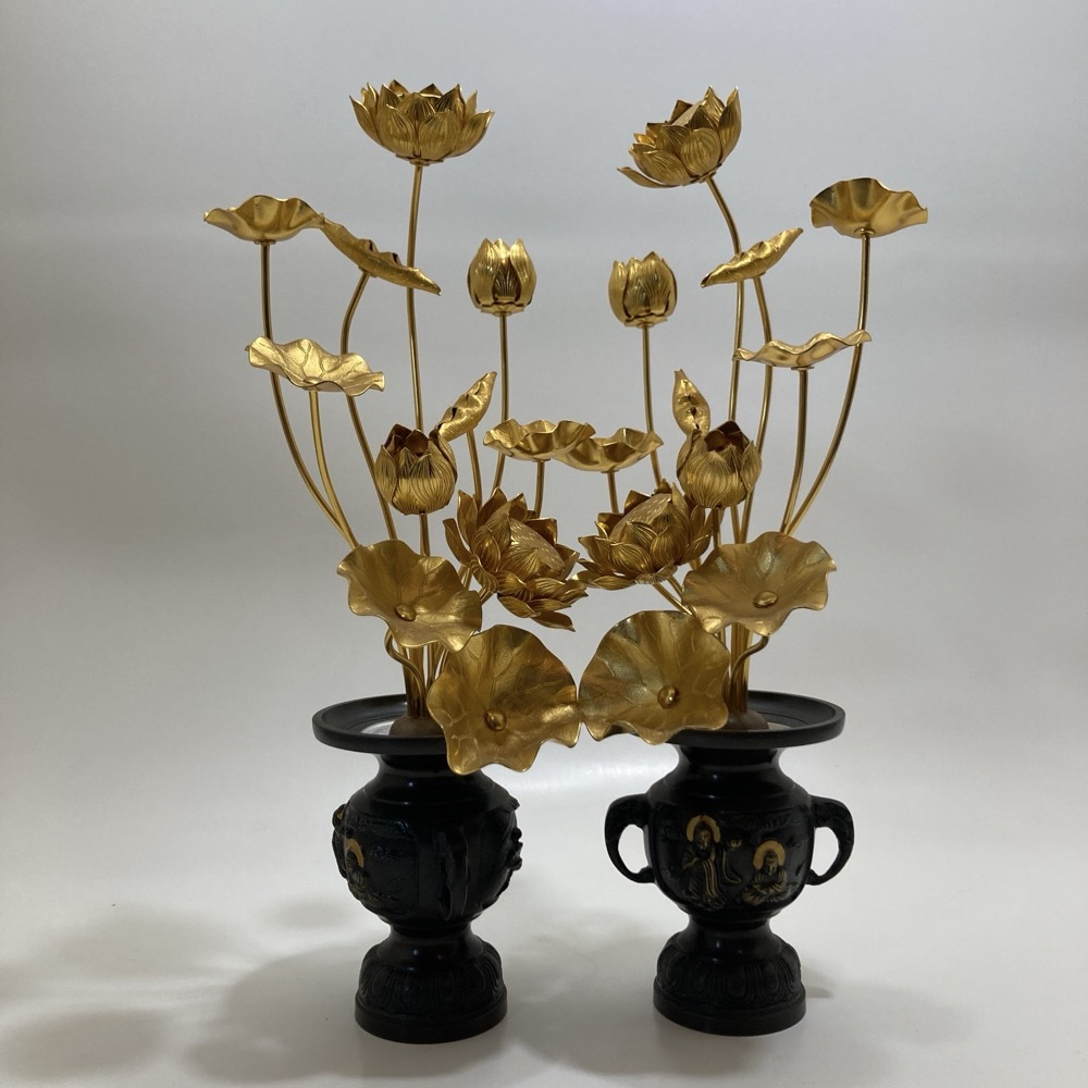 仏花 常花 一対 真鍮花器 仏壇 仏具 金色 花 高さ約38cm ★K2929Z