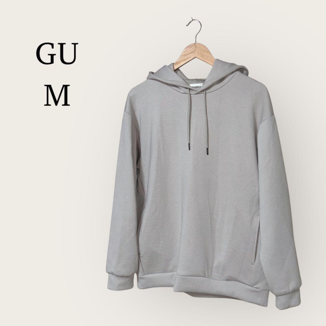 良品　GU ジーユー フード付きパーカー　M　明るいグレー　ゆったり着たい方にも