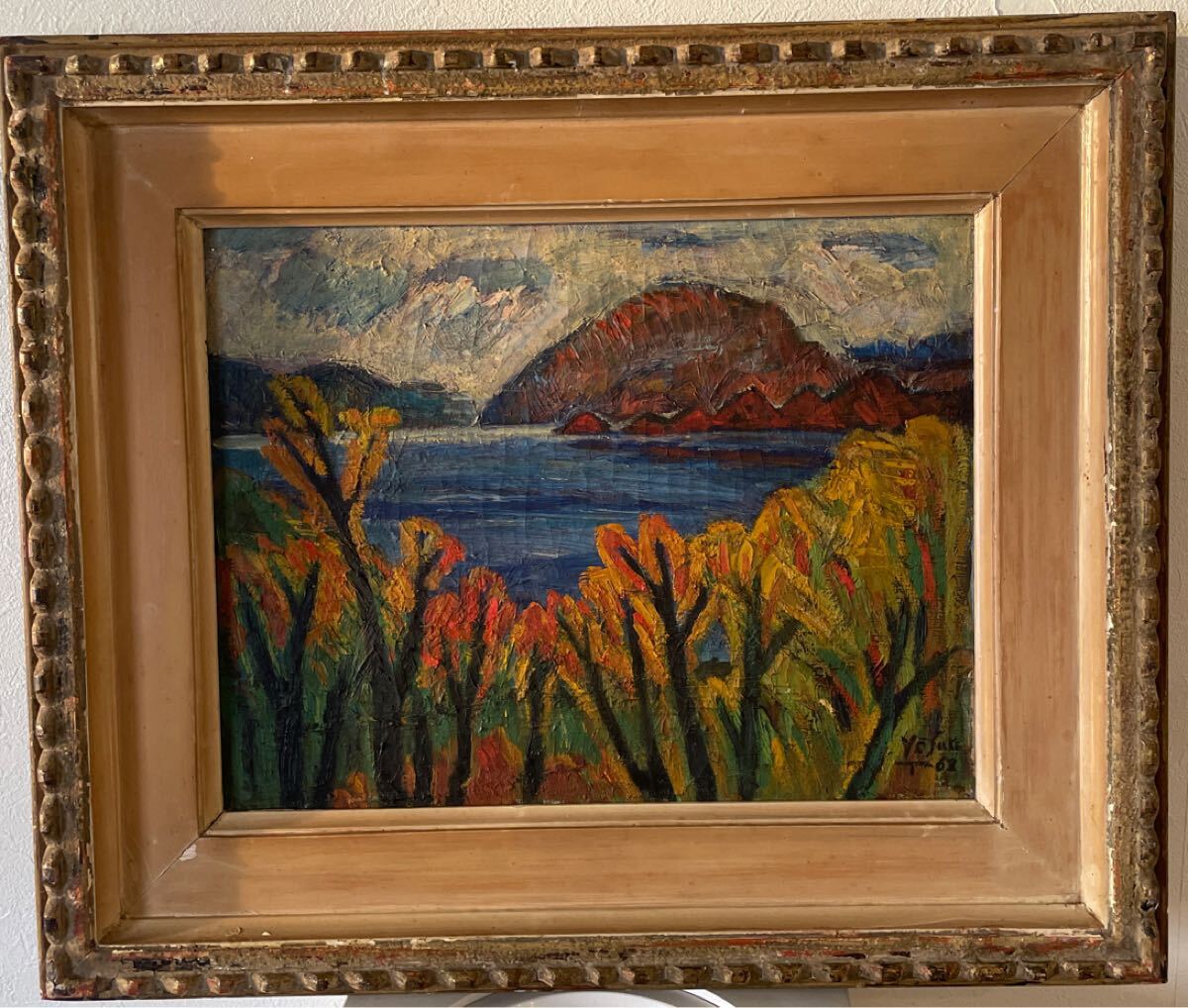 油彩画 風景画 十和田湖の秋 高杉洋介 1962年作 油彩画 風景画 十和田湖の秋 高杉洋介 1962年作
