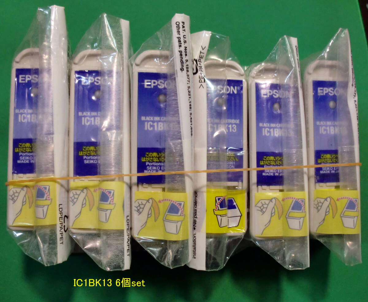 ◆ 送料込 EPSON 純正黒インク「IC1BK13」計6個 set 未使用 経年JUNK扱品
