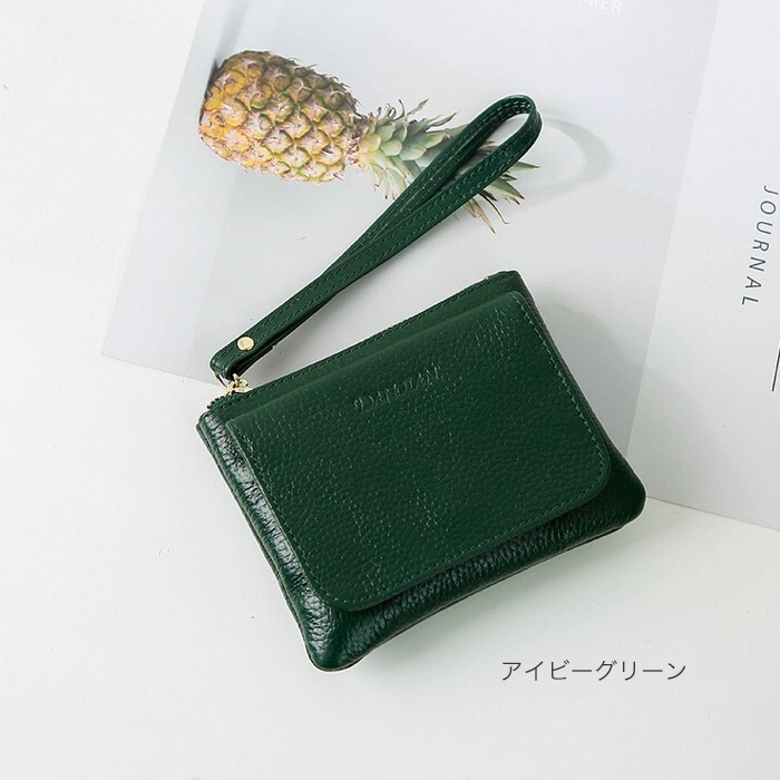 本革二つ折り財布 レディース ミニ財布 新春セール 新作 春財布 プレゼント 2025 バレンタイン 人気 送料無料 安い(アイビーグリーン)