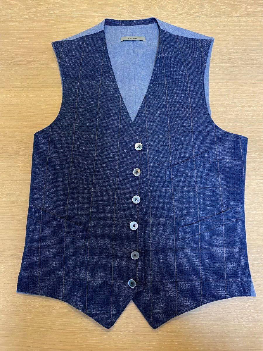 BOGLIOLI ボリオリ Gilet ジレ サイズ 44-R ネイビーシャンブレーチェック 中古美品 イタリア製
