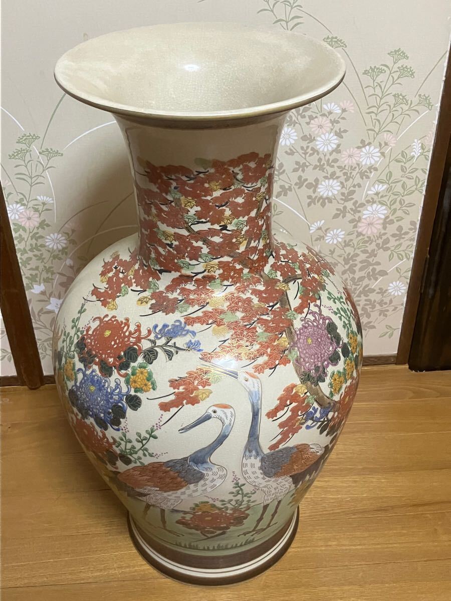 ☆九谷焼 陶明作 色絵鶴図大花瓶 高60.5cm ☆検伊万里・薩摩 ☆九谷焼 陶明作 色絵鶴図大花瓶 高60.5cm ☆検伊万里・薩摩