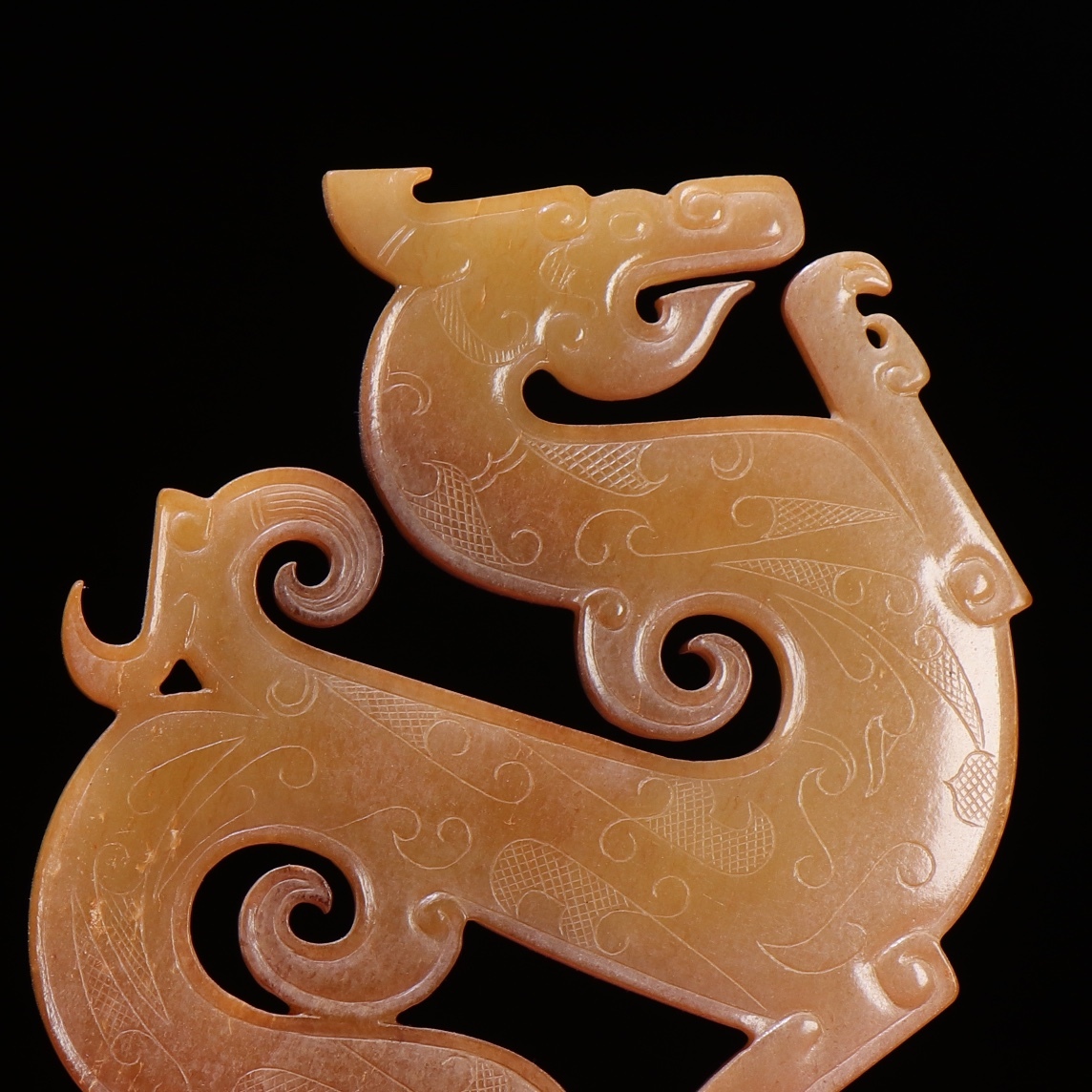 ◆御泓軒◆『漢朝時代 高古玉 和田玉彫 S龍佩』極細工・古賞物・中国古玩・中国古美術