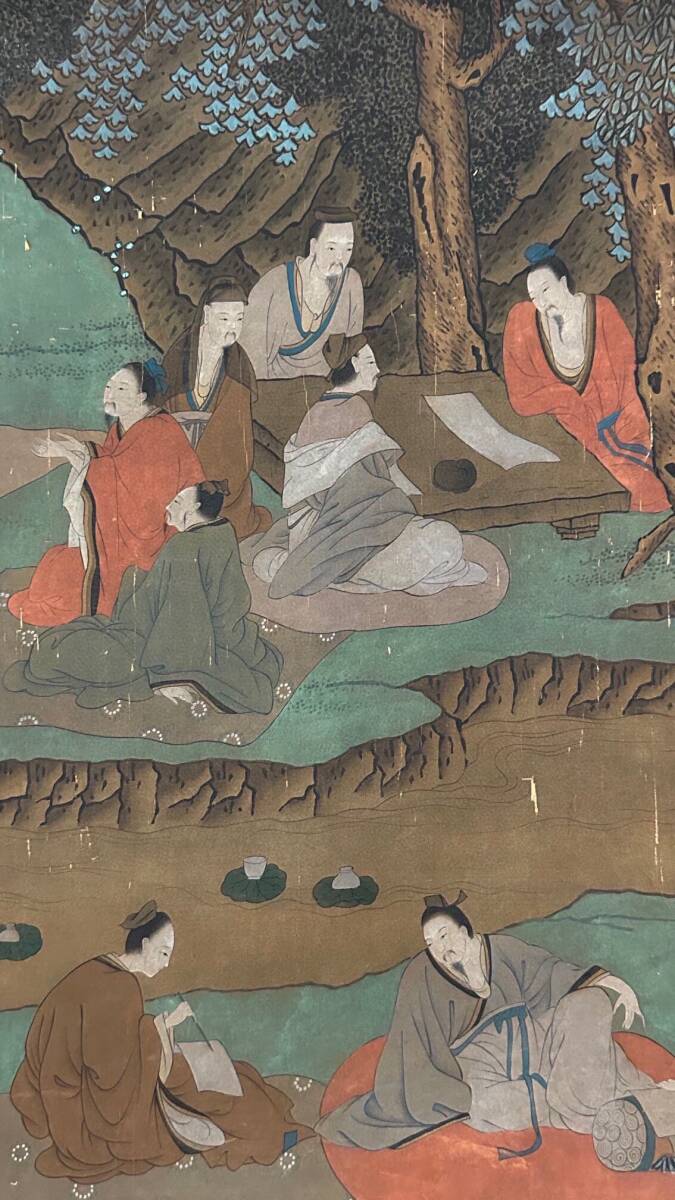 瓏】「張大千作 人物図長巻」近代画家 肉筆絹本 真作 掛け軸