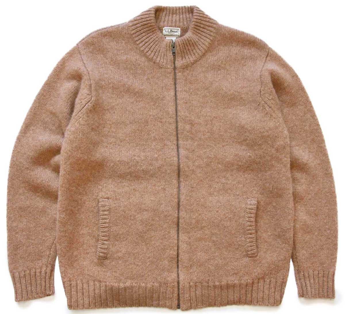 ★L.L.Bean 無地 シェットランドウール ドライバーズニット フルジップ セーター ブラウン M-R★オールド アウトドア カーディガン