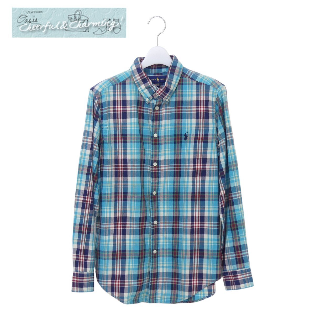 送料込 RALPH LAUREN チェックシャツ L（14-16）160㎝ ライトブルー コットン ユニセックス