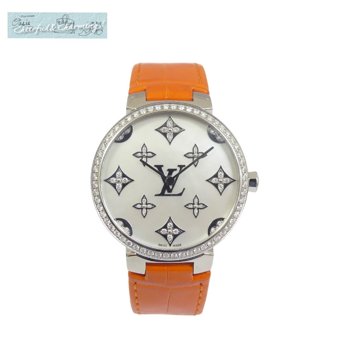 LOUIS VUITTON タンブールスリム モノグラム ディアモンダンテル ダイヤベゼル SS シェル オレンジクロコ QA110Z '22年購(gòu)入 メーカー保証有