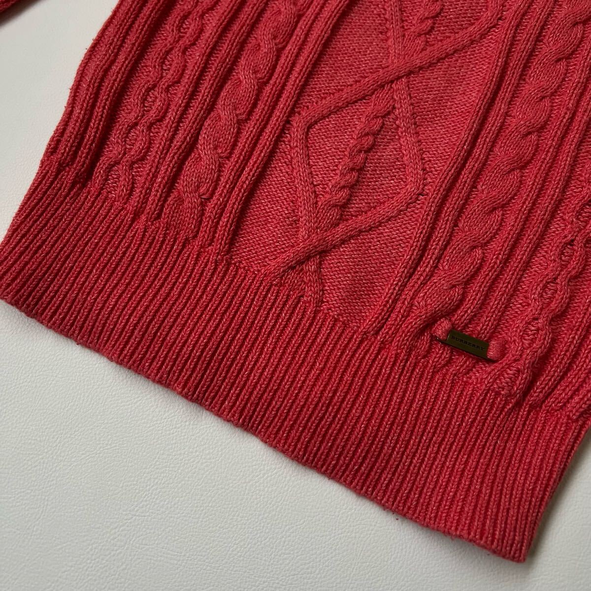 良品 BURBERRY LONDON バーバリーロンドン ケーブルニット セーター ロゴプレート 長袖 プルオーバー トップス レディース