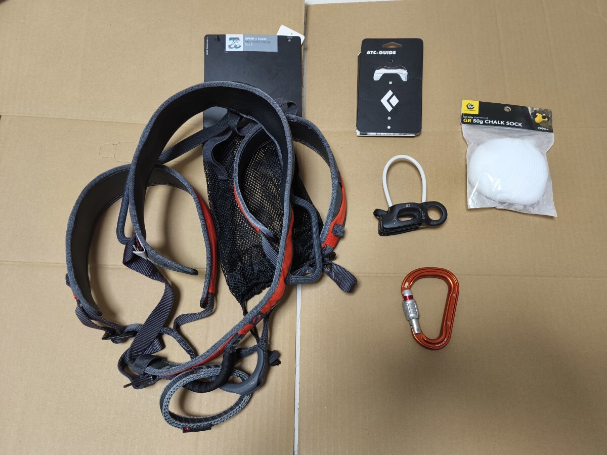 【美品】クライミング4点,MAMMUT オフィール3スライド,BlackDiamond ATC GUIDE,PETZL アタッシュ,GR チョークソック,ハーネス,カラビナ