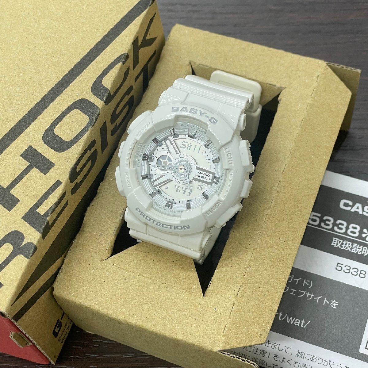 ■CASIO カシオ BABY-G ベビージー 5338 BA-110X G-SHOCK Gショック ホワイト 白 アナログ デジタル クォーツ レディース 中古□■