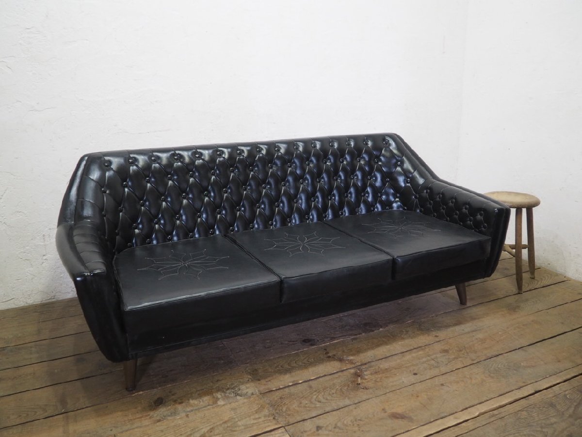 タ荷S0748◆③W175cm◆ヴィンテージ◆当時物のレトロなトリプルソファ◆椅子 イス チェア 3人掛け 3P ミッドセンチュリー カフェV(ヤE)伊