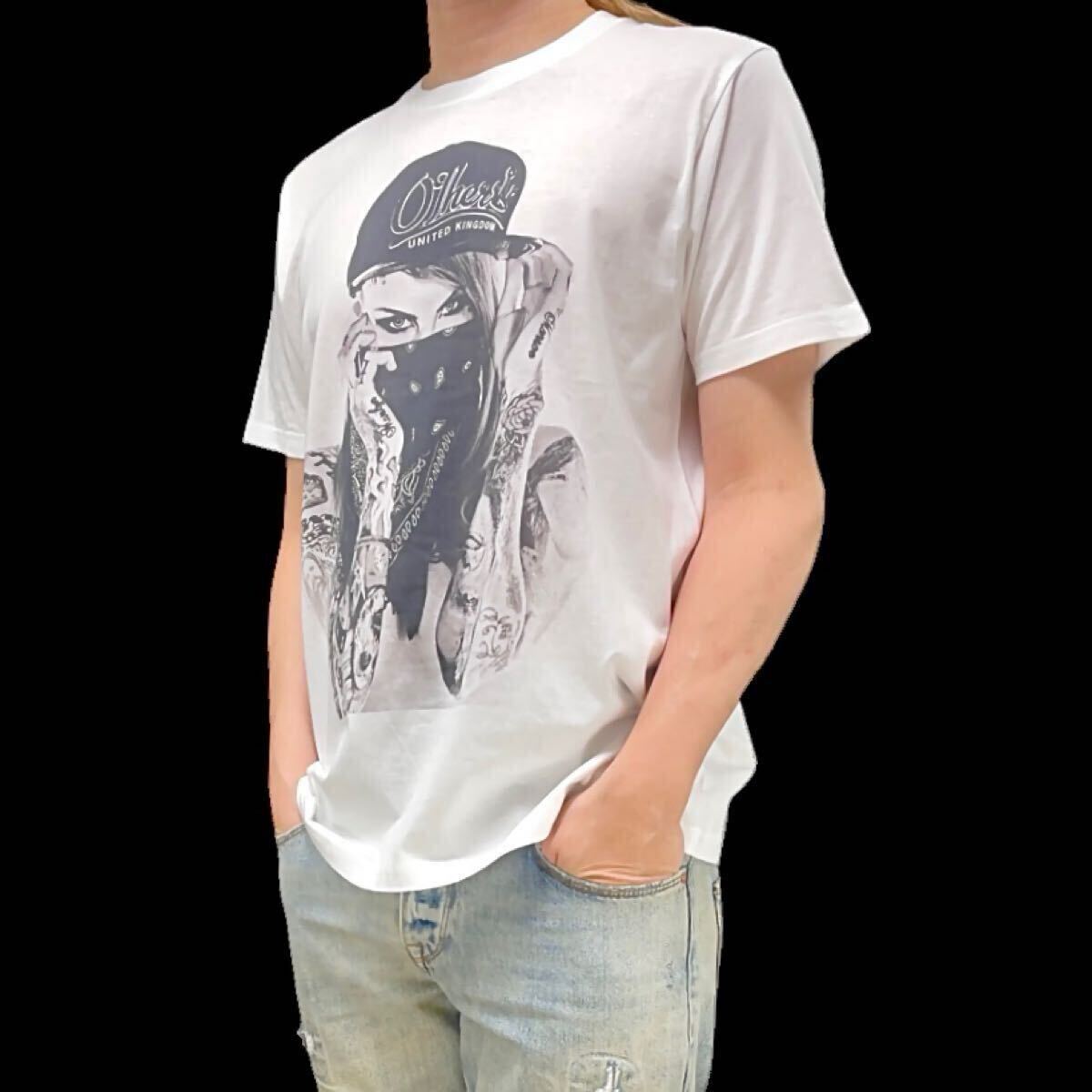 新品 ビッグプリント TATOO タトゥー キャップ バンダナマスク ストリートファッション ギャングスタガール Tシャツ ユニセックス Sサイズ