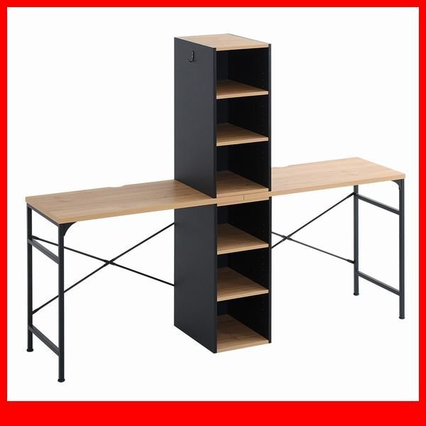 机★新品/ヴィンテージツインデスク 90×90cm/システムデスク 組み換え可能 可動棚付きラック 収納/木目調 ナチュラル シャビーオーク/a1