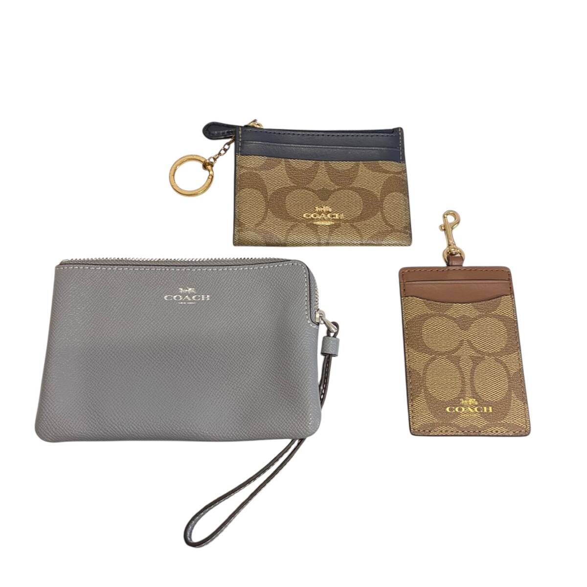 【中古品】 コーチ　小銭　ポーチ COACH セット 3つまとめ パスケース カードケース グレー ブラック ブラウン S12-486RK