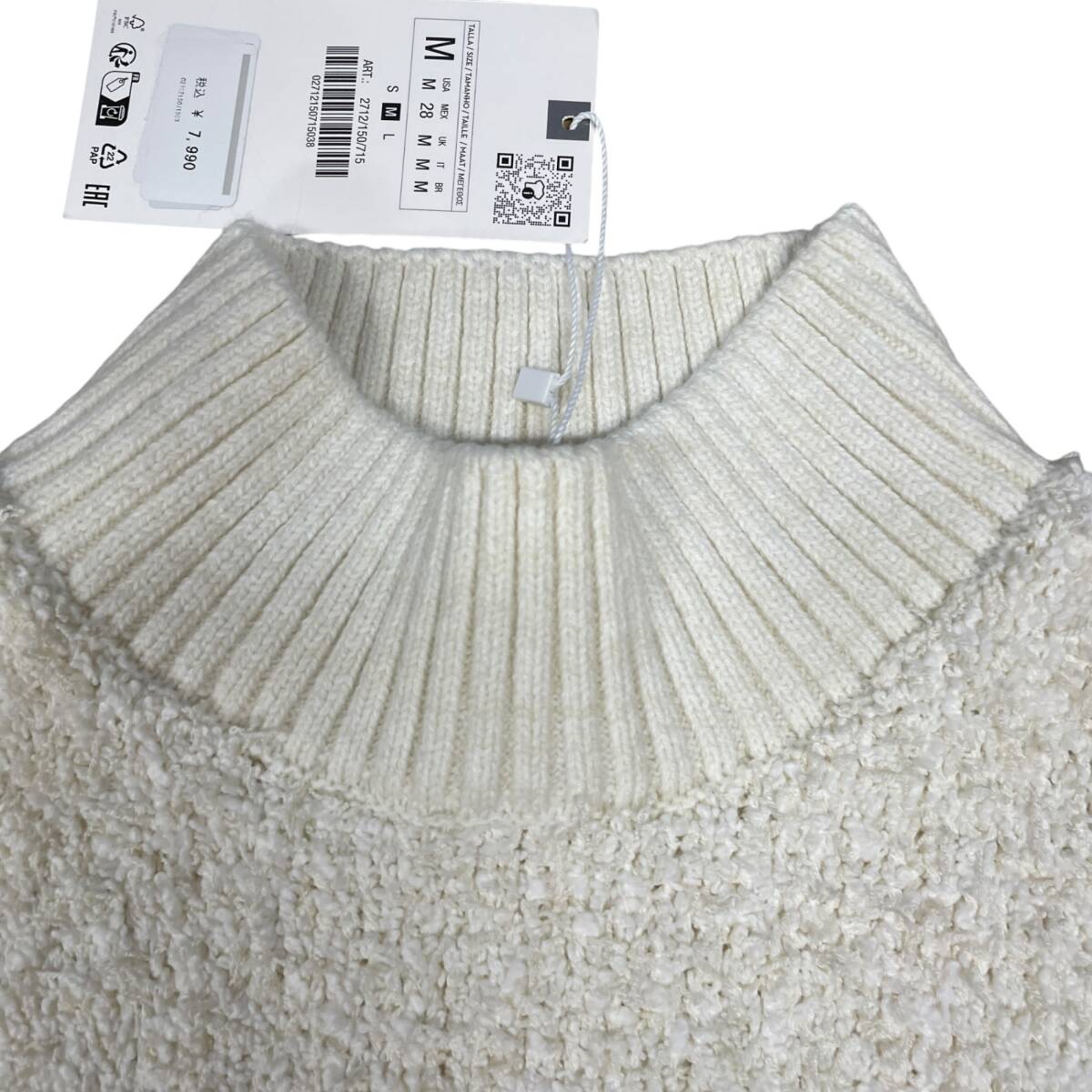 ◆未使用品/タグ付き◆ZARA ザラ ニット セーター 長袖 トップス レディース ホワイト系 白 サイズＭ 女性用 X80648ND