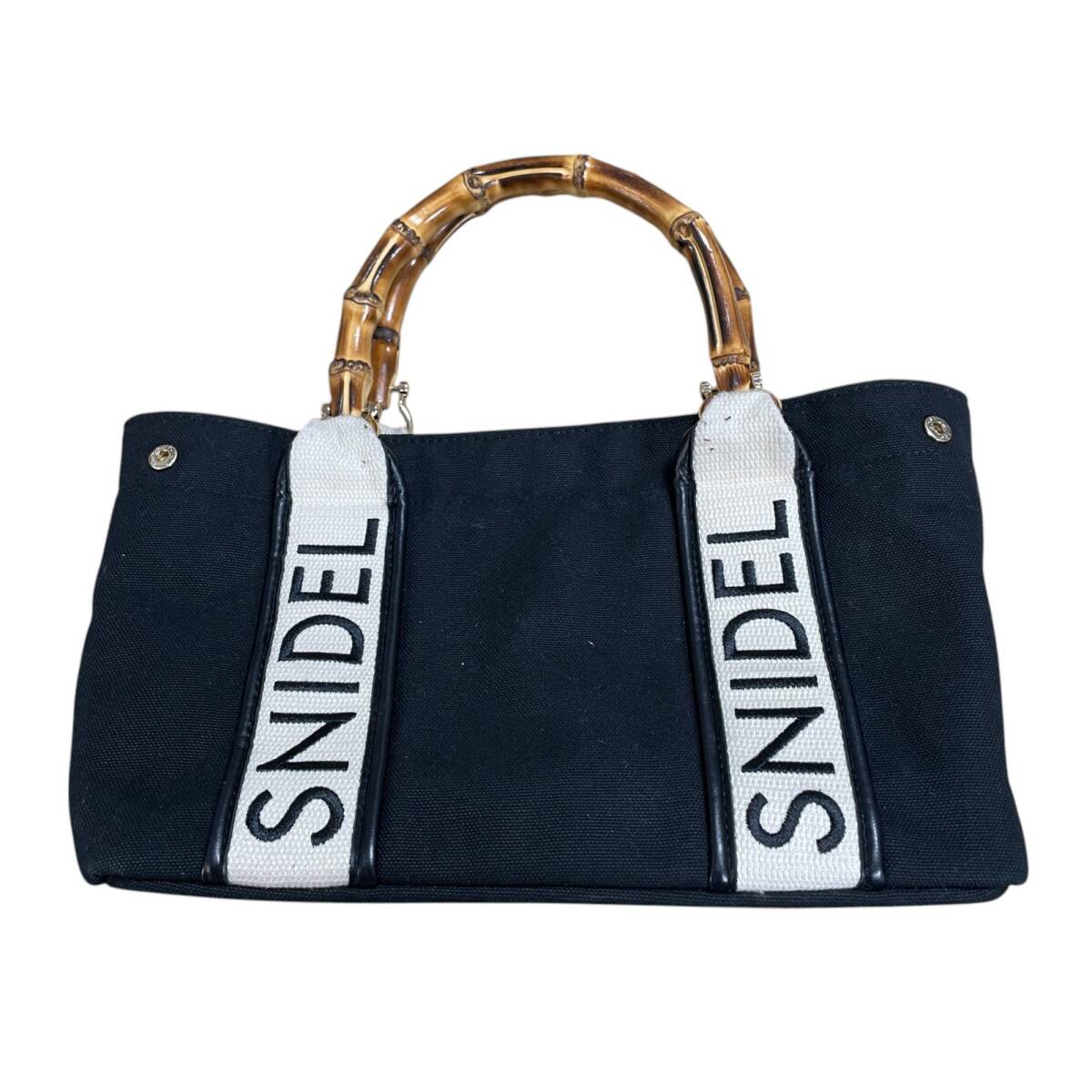 ◆中古品◆ SNIDEL スナイデル ロゴバンブーバッグ SWGB231635 2WAY トートバッグ ショルダーバッグ ブラック V80773ND_画像1