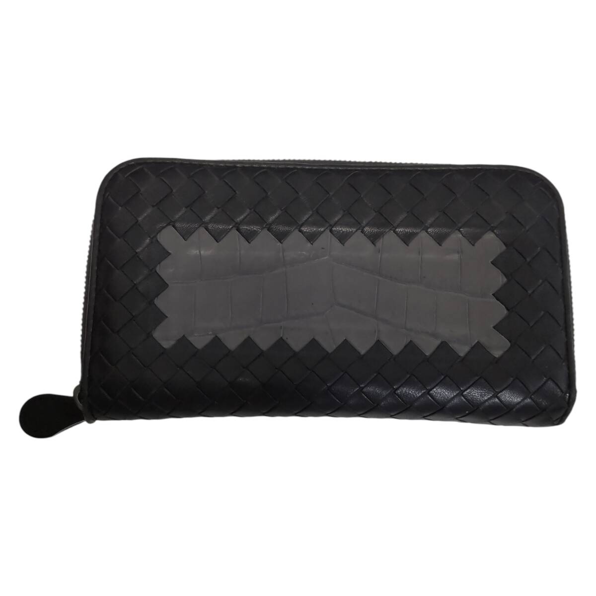 【中古品】 ボッテガ　イントレ　ジッピー　財布 BOTTEGAVENETA　長財布 ブラック クロコ イントレチャート S82124RK