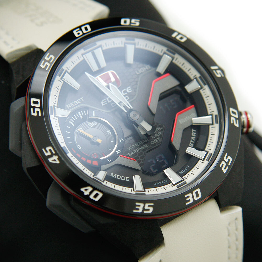 中古美品 カシオ 腕時計 エディフィス EDIFICE WINDFLOW ホンダ タイプR エディション ECB-2200HTR-1AJR CASIO タフソーラー 革ベルト