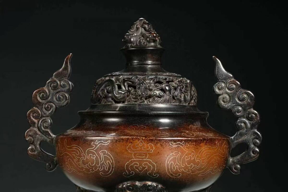 中国古美術・蔵伝工芸・旧チベット収寒鉄刻金剛降魔斧・文房置物・鎮宅辟邪・風水 ▽鴻▽ 銅製 塗金 龍硯台 置物 古賞物 中国古玩 中国古美術