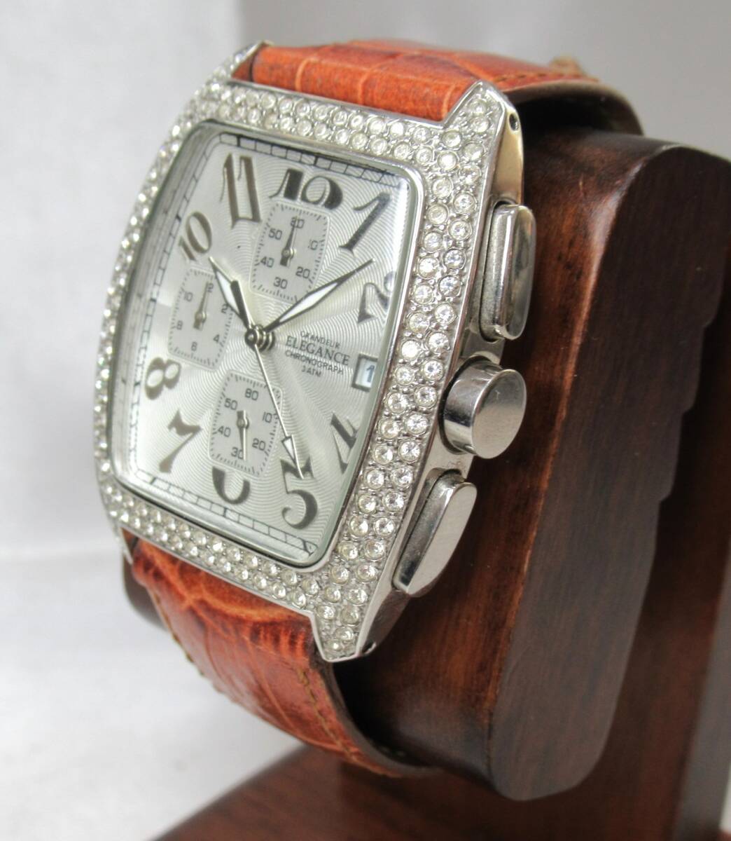 【電池交換済み】GRANDEUR ELEGANCE / グランドールエレガンス　CHRONOGRAPH　クロノグラフ　クォーツ　メンズ腕時計　ラインストーン