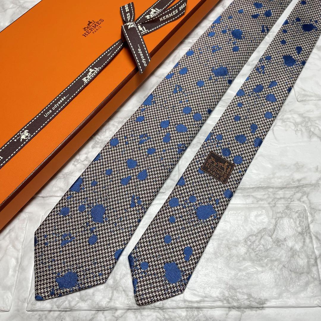 HERMES エルメスネクタイ千鳥柄ペイントハウンドトゥース HERMES エルメスネクタイ千鳥柄ペイントハウンドトゥース