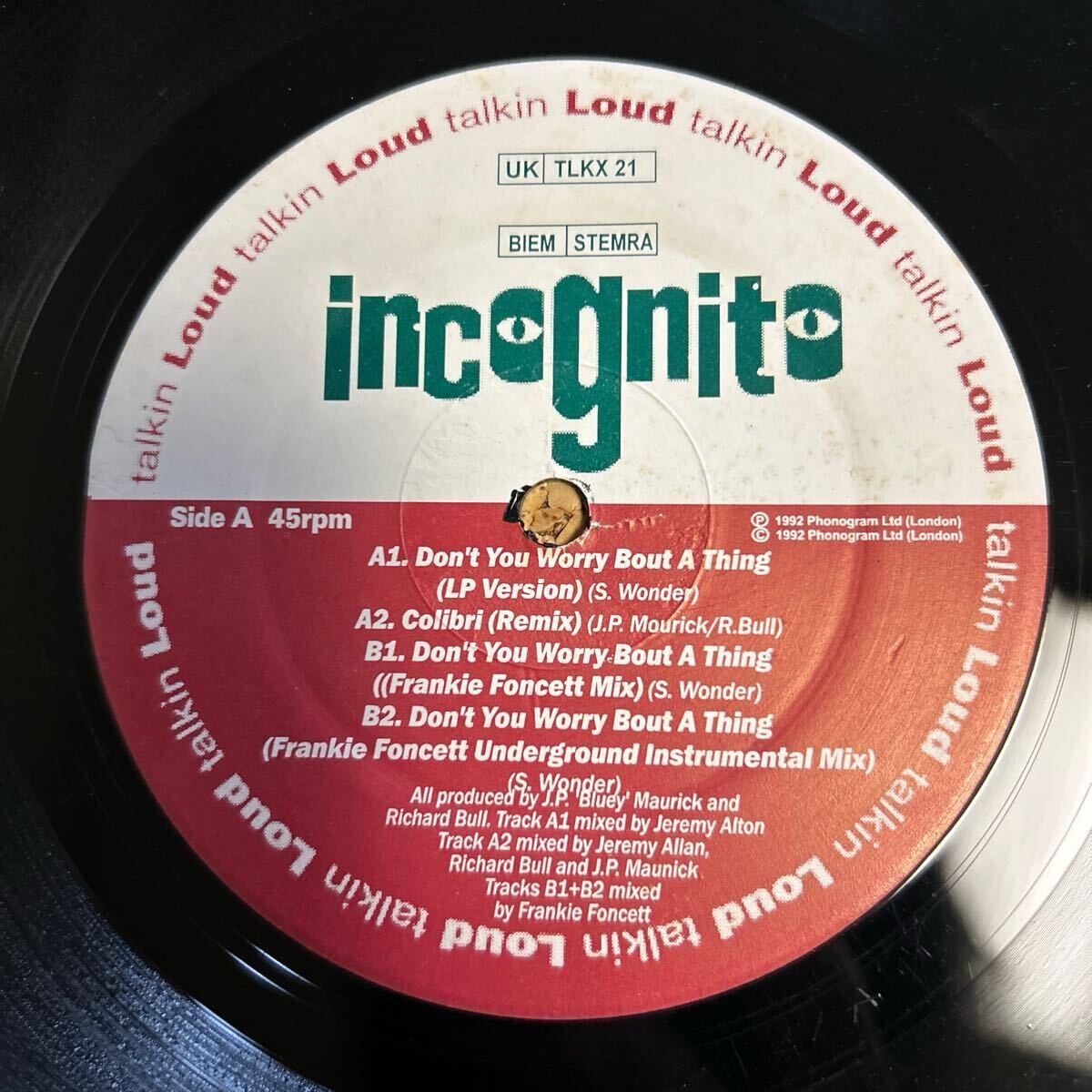 インコグニート / Incognito / Don't You Worry 'Bout A Thing / Colibri (Remix) / LP レコード