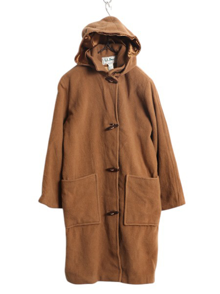 80s USA製 エルエルビーン ダッフル コート レディース M 程/ LLBEAN ヴィンテージ 旧タグ メルトン ウール ロング ライナー付き キャメル