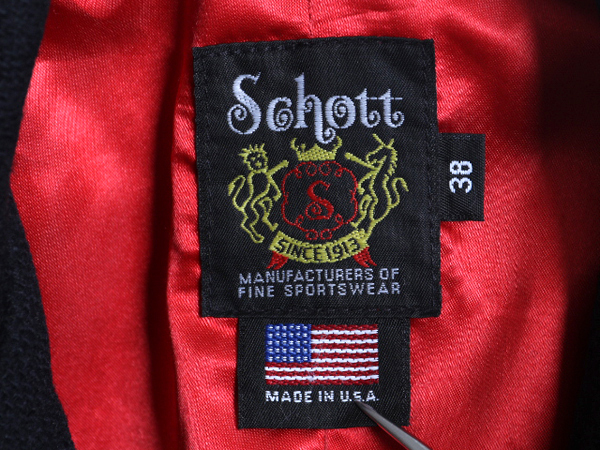 USA制 ショット メルトン ウール Pコート 38 メンズ S M 程/ 古著 Schott ピーコート ジャケット ハーフ コート ライナー付き 10ボタン 黒