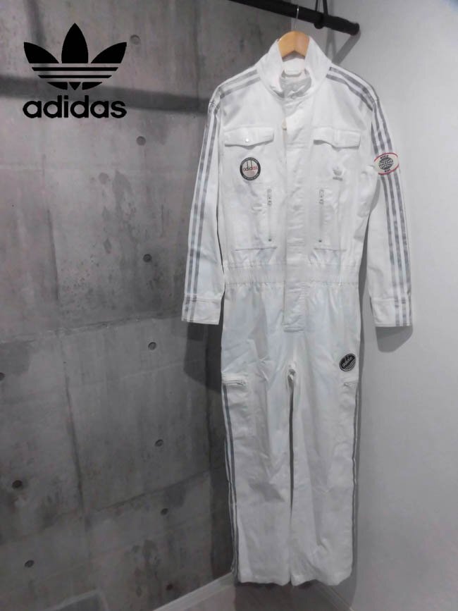 adidas アディダス ワッペンxトレフォイル刺繍 オールインワン JP M/ツナギ つなぎ/ジャンプスーツ/サロペット/メカニックスーツ/白/メンズ