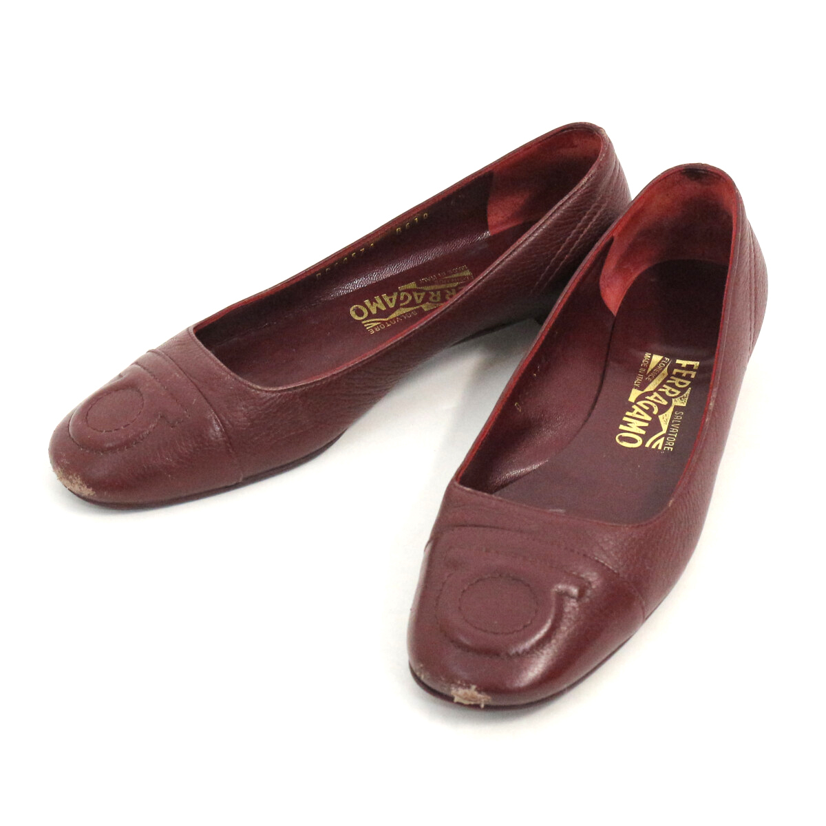 Salvatore Ferragamo ガンチーニステッチグレインレザーフラットシューズ 6 1/2 DP64574 サルヴァトーレフェラガモ