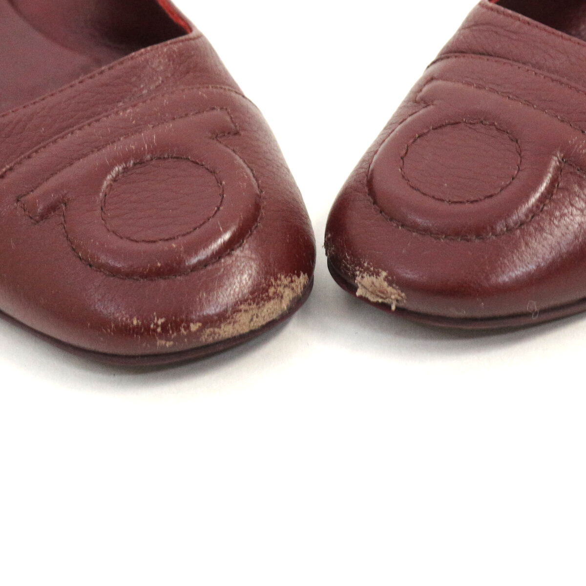 Salvatore Ferragamo ガンチーニステッチグレインレザーフラットシューズ 6 1/2 DP64574 サルヴァトーレフェラガモ