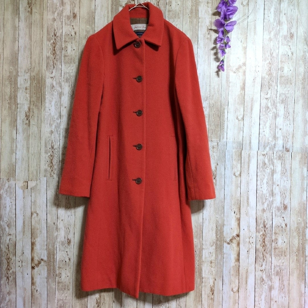【Spick and Span】ウールロングコート☆裏地ストライプ☆レディース☆赤茶色☆赤褐色☆テラコッタ☆スピックアンドスパン☆アウター