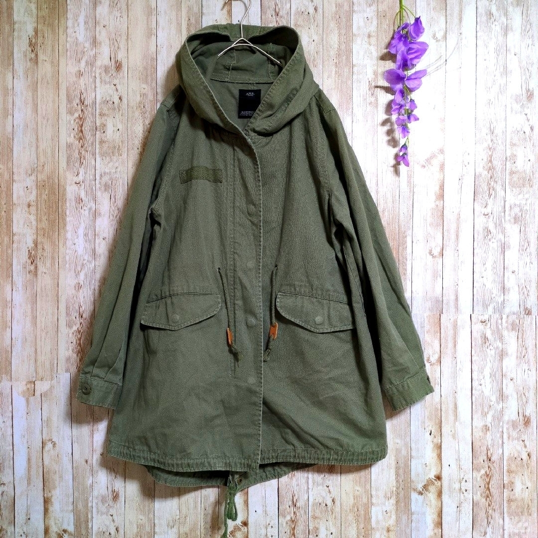 【AZUL by moussy】モッズコート☆レディース☆S☆オリーブグリーン☆カーキ☆緑☆アウター☆アズールバイマウジー☆ミリタリージャケット