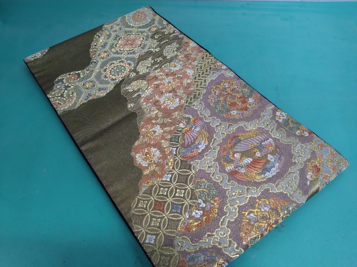 ●【名物裂道長文】 高級 正絹 金糸 金彩 魚 鳳凰 花 華 紋 刺繍 唐織 六通 縁起物 中古 ③
