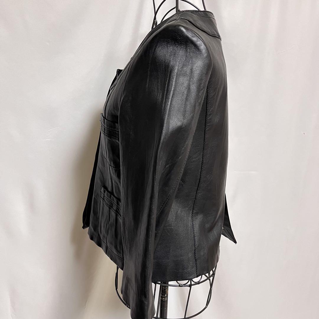 美品 URBAN RESEARCH アーバンリサーチ ラム レザー クロップド ジャケット ノーカラー 本革 羊革 ショート丈 ブラック 黒