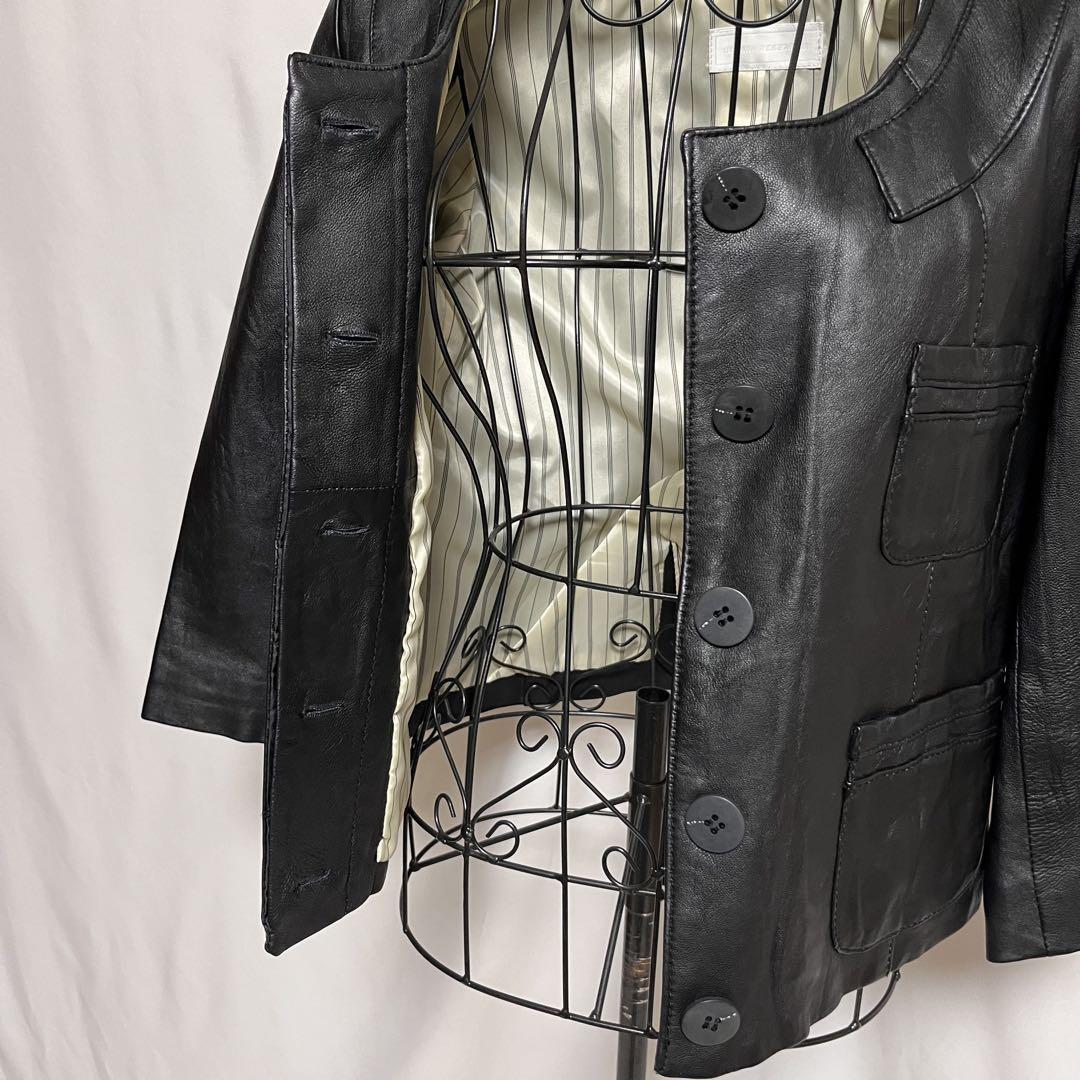 美品 URBAN RESEARCH アーバンリサーチ ラム レザー クロップド ジャケット ノーカラー 本革 羊革 ショート丈 ブラック 黒