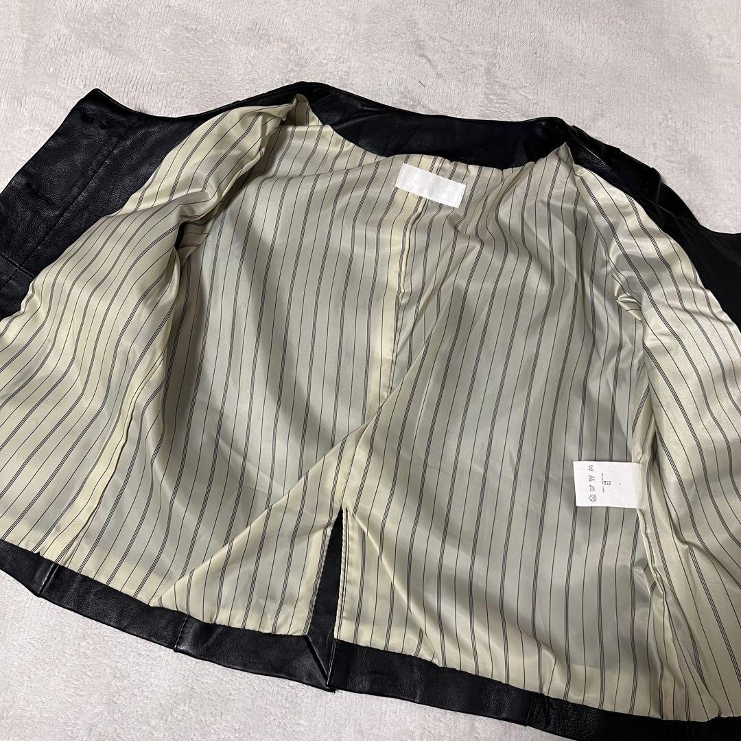 美品 URBAN RESEARCH アーバンリサーチ ラム レザー クロップド ジャケット ノーカラー 本革 羊革 ショート丈 ブラック 黒