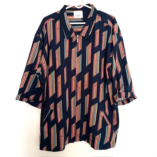 JUNRED　ジュンレッド　半袖　シャツ　柄シャツ　Lサイズ　幾何学模様　メンズ　トップス　ファッション　派手　HMY