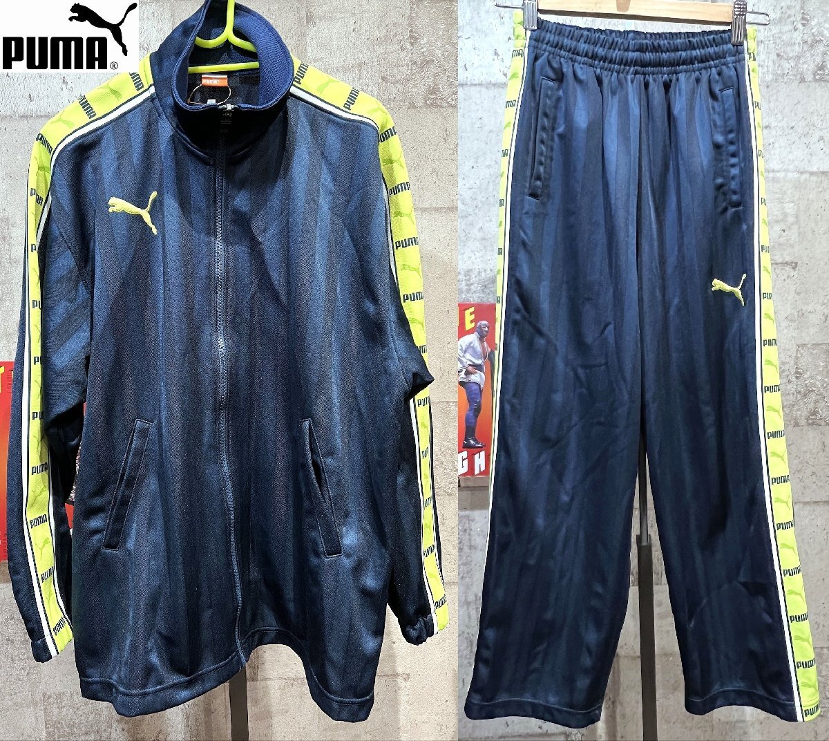 美品 プーマ ジャージ 上下セットアップ 紺/黄緑 SS プージャー 美品 プーマ ジャージ 上下セットアップ 紺/黄緑 SS プージャー