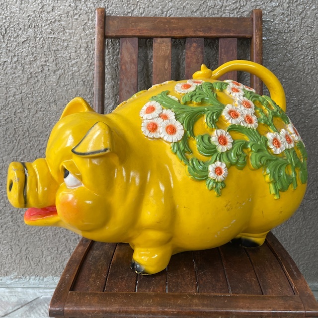 レア!特大BIG アメリカアンティーク70's 花柄ブタ貯金箱 USA製ヴィンテージ雑貨ヒッピー/フランス古着60’s50’sミッドセンチュリー家具 店舗什器