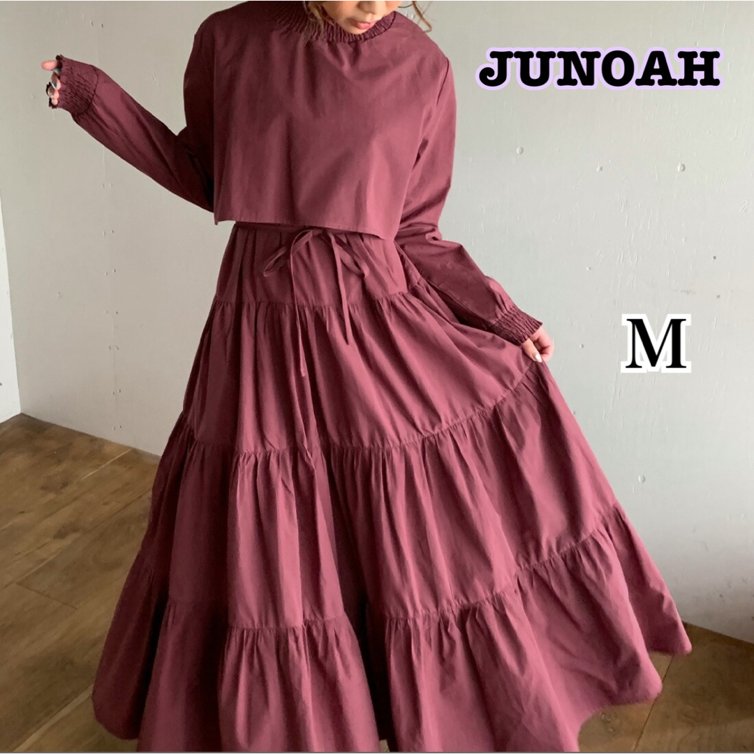 【JUNOAH】ティアードワンピ　ワイン　Ｍ