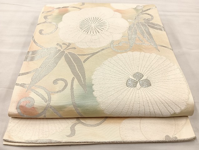 平和屋着物◎六通柄袋帯　唐織　四君子　銀糸　正絹　逸品　BAAK4788if