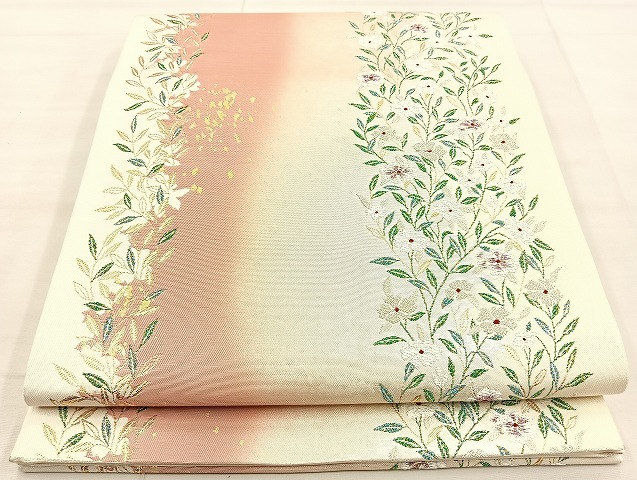 平和屋着物◎六通柄袋帯　草花間道　金銀糸　正絹　逸品　BAAK4751if