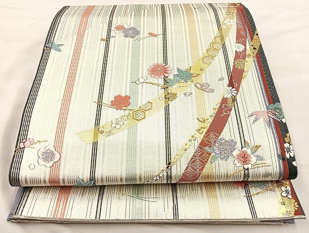平和屋着物◎六通柄袋帯　唐織　熨斗松竹梅吹寄せ文　金糸　正絹　逸品　BAAK5713if