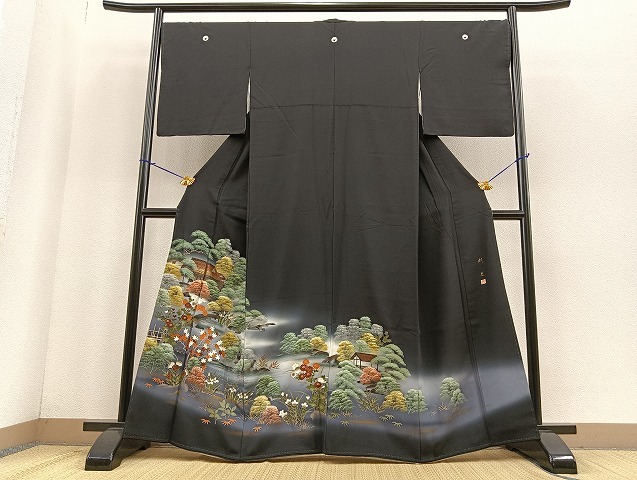平和屋着物■豪華黒留袖　作家物　手描き　利休　暈し染め　金彩　正絹　逸品　BAAK8037my