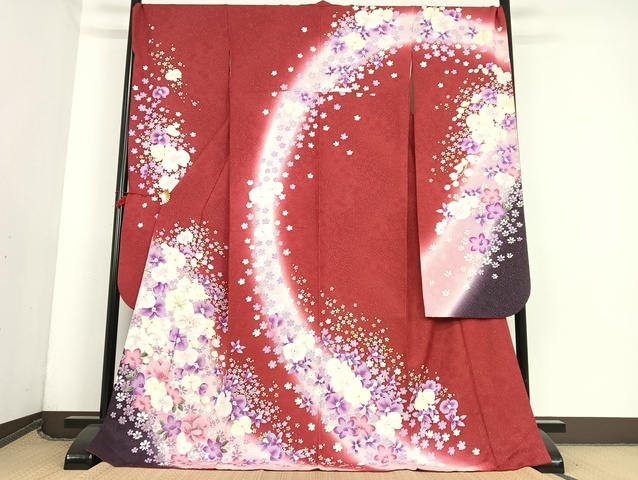平和屋着物■豪華振袖　舞花文　暈し染め　金通し地　正絹　逸品　AAAL0027Bzg
